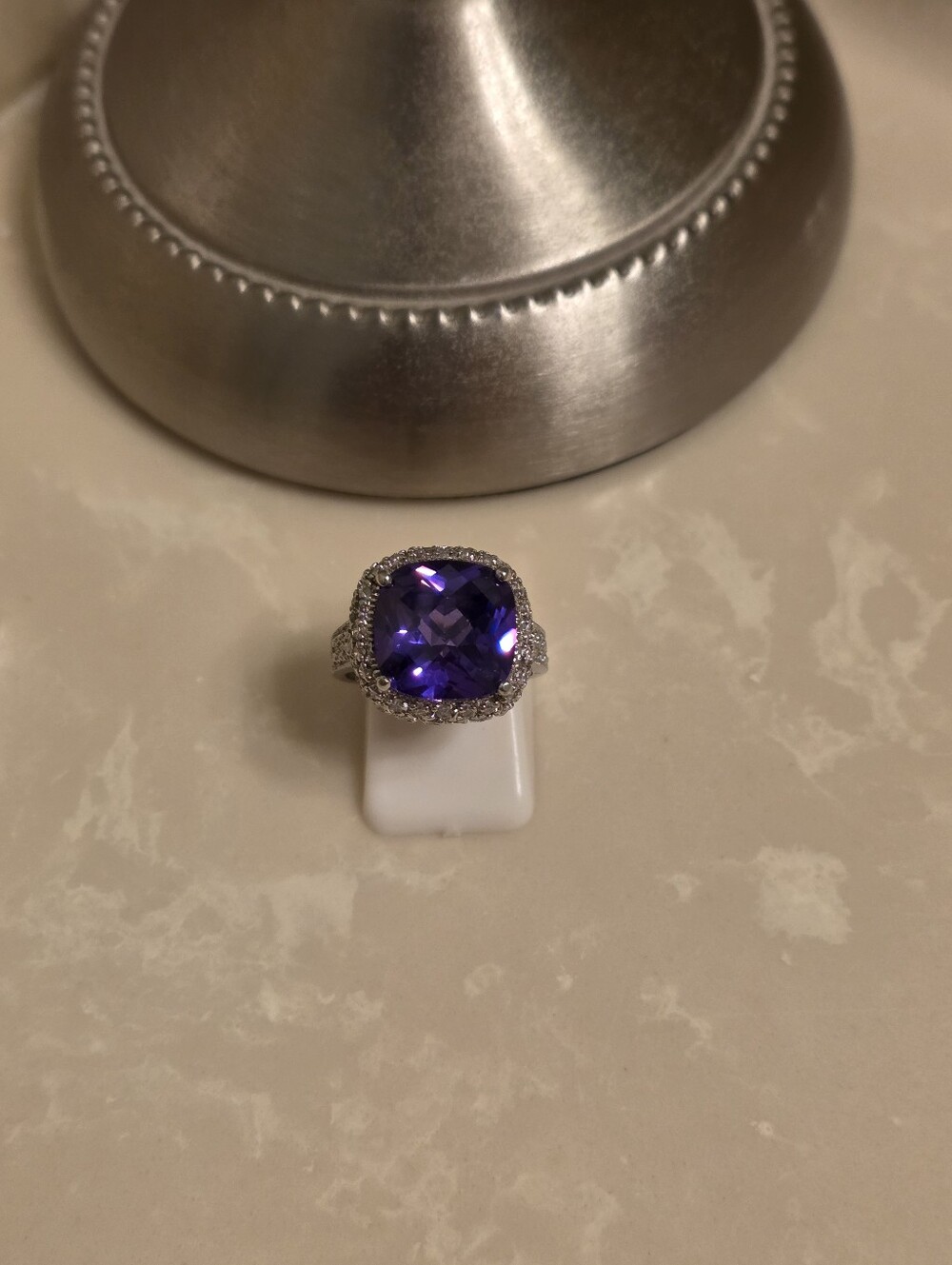 925 Silver CZ and Amethyst Ring Size 7